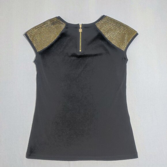 Anne Klein sleeveless blouse women's sz S black with gold decoration on shoulder - Picture 3 of 12